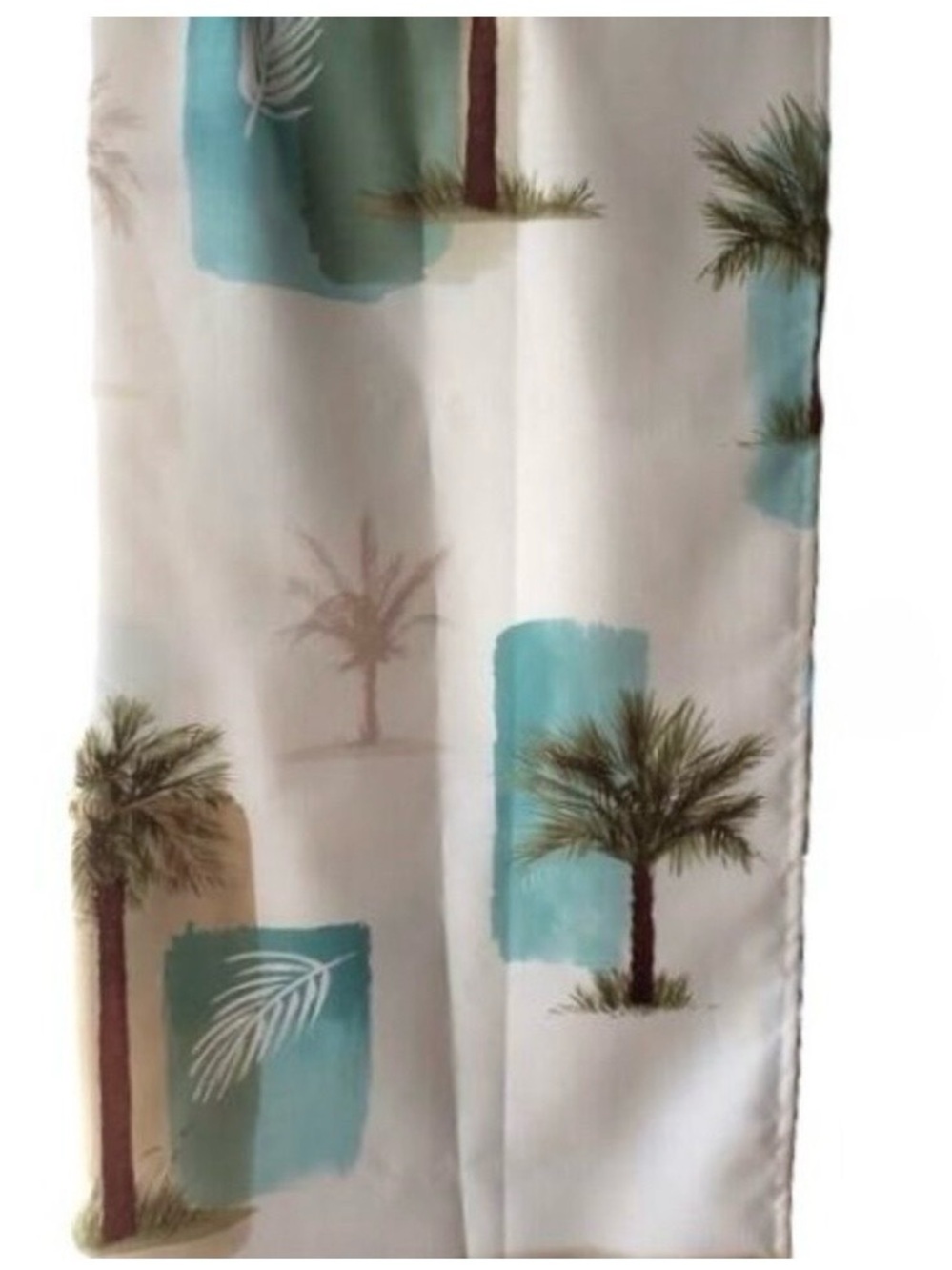 Palm Tree Print Tropical Curtain Panel in Teal & Brown - Picture 3 of 4